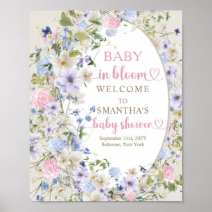 Elegant soft pastel wildblommor rosa blue Välkomme Poster