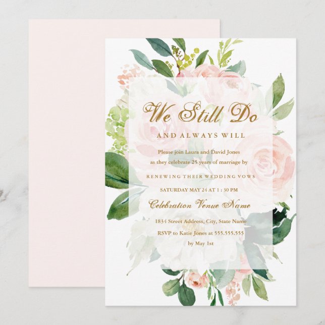 Elegant Soft Peach Bloom Vow Renewal-årsdag Inbjudningar (Fram/baksida)