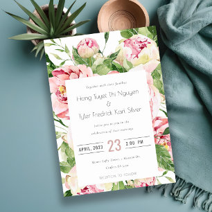 Elegant Soft Peony Blommigt Watercolor Bröllop Inbjudningar