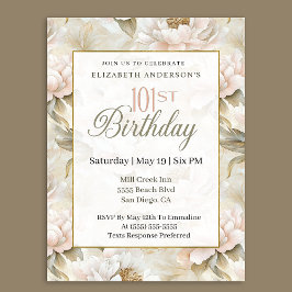 Elegant Soft Pink Ivory Peony 101st Birthday  Inbjudningar