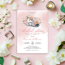 Elegant Soft Pink Roses Bridal Shower Tea Party Inbjudningar
