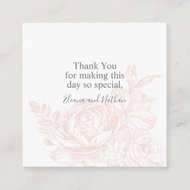 Elegant Soft Pink White Floral Wedding Thank You Tilläggskort (Framsida)