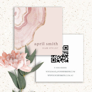 Elegant Soft  Ro Guld Agate Marble QR-kod Fyrkantigt Visitkort