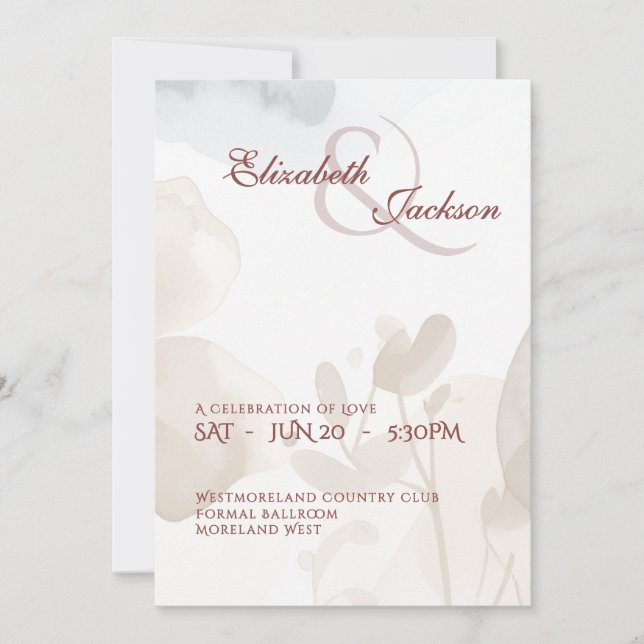 Elegant Soft Romantic Botanical Script Wedding  Inbjudningar (Framsida)