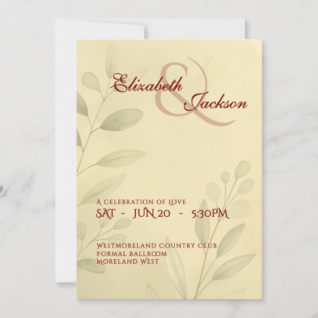 Elegant Soft Romantic Botanical Script Wedding  Inbjudningar (Framsida)