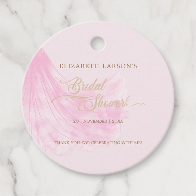 Elegant Soft Rosa Bröllop Dress Möhippa Gåvor Etiketter (Framsida)