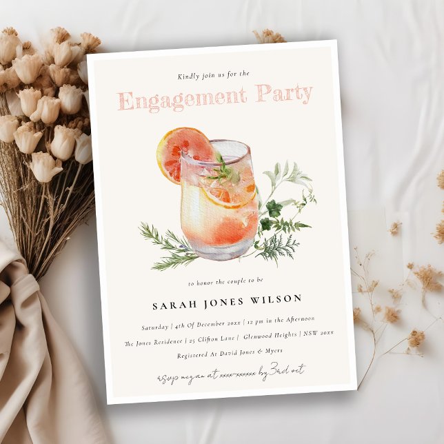 Elegant Soft  Rosa Orange Cocktail-Förlovning Inbjudningar (Skapare uppladdad)