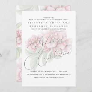 Elegant Soft Rosa Peony Blommigt Typography Bröllo Inbjudningar