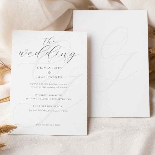 Elegant Soft Sage Green Calligraphy Wedding Inbjudningar (Skapare uppladdad)