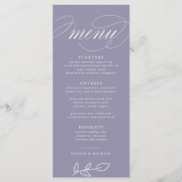 Elegant Soft Violet Minimalist Löv Bröllop Menu Meny