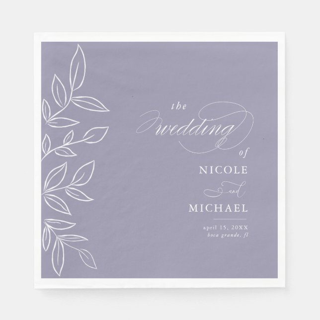 Elegant Soft Violet Minimalist Löv Bröllop Pappersservett (Framsidan)