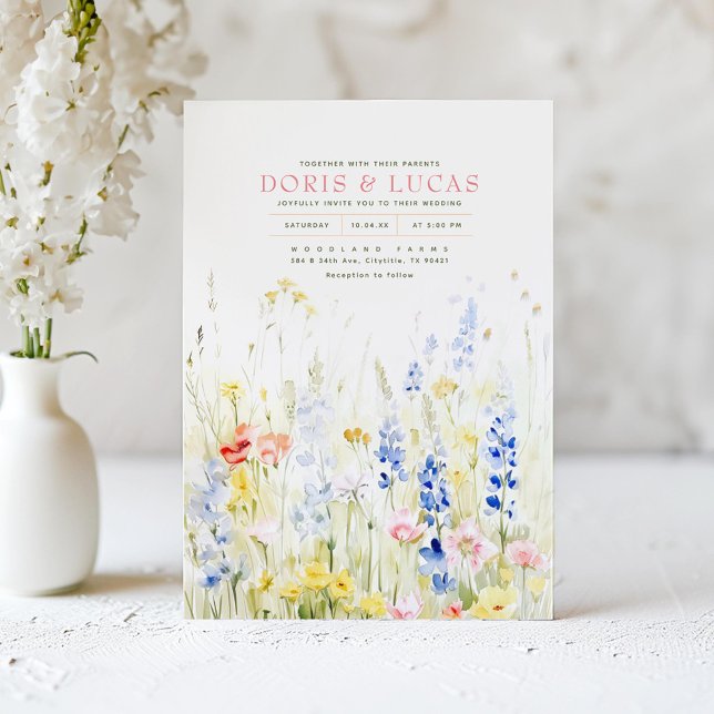 Elegant Soft Wildblommor Nature Garden Wedding Inbjudningar (Elegant Romantic Wildflowers Wedding Invitation)