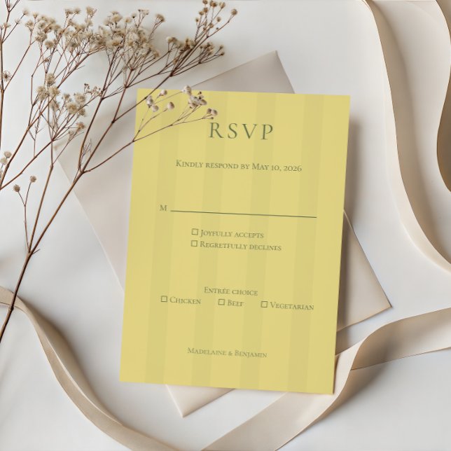 Elegant Soft Yellow Wedding RSVP Card OSA Kort (Skapare uppladdad)