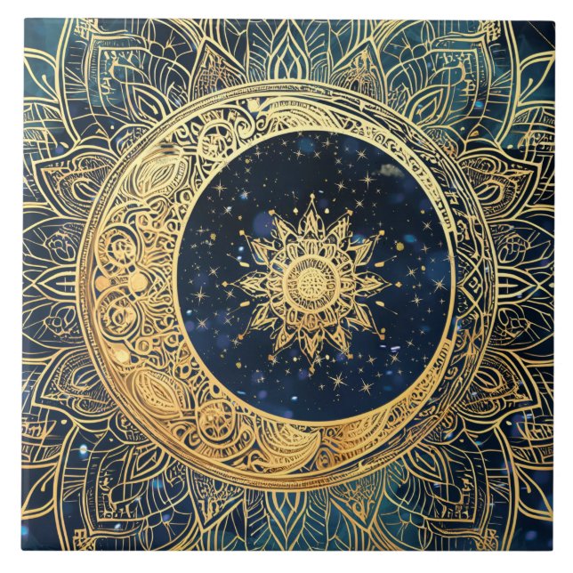 Elegant Sol Mandala Celestial Aesthetic Decor Kakelplatta (Framsidan)