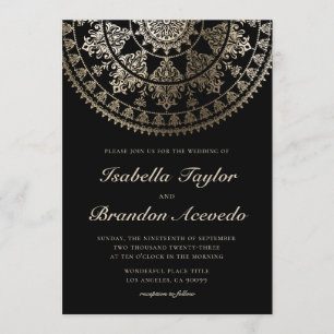 Elegant Solar Mandala bröllopsinbjudningar Guld Inbjudningar
