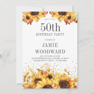 Elegant Solblommor 50:e födelsedagsinbjudan Inbjudningar