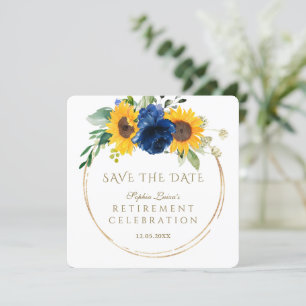 Elegant Solblommor Blue Blommigt Guld Pension Spara Datumet