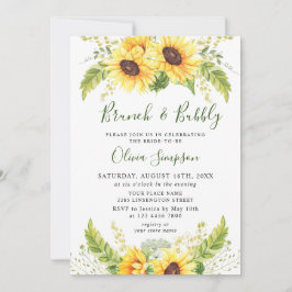 Elegant Solblommor Eucalyptus Brunch & Bubly Inbjudningar