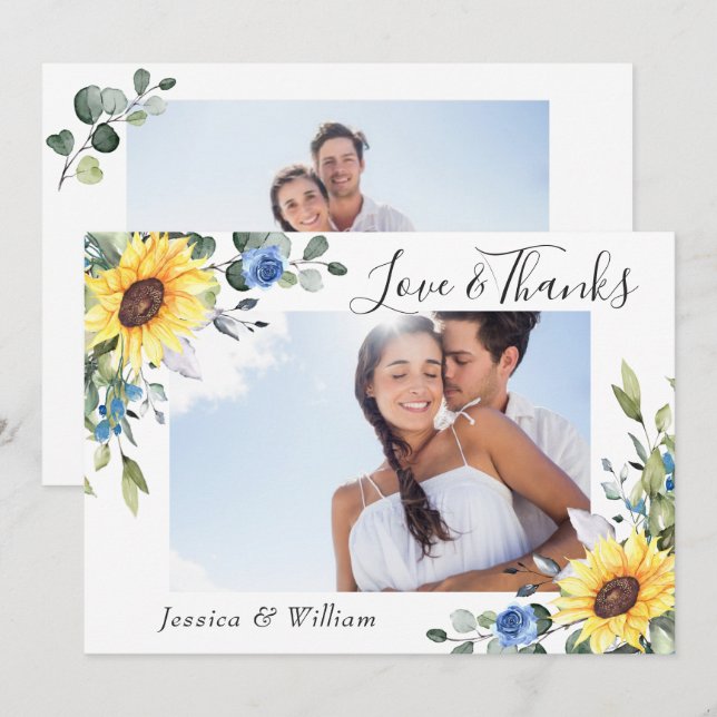 Elegant Solblommor Eucalyptus Greenery 2 PHOTO Tack Kort (Fram/baksida)