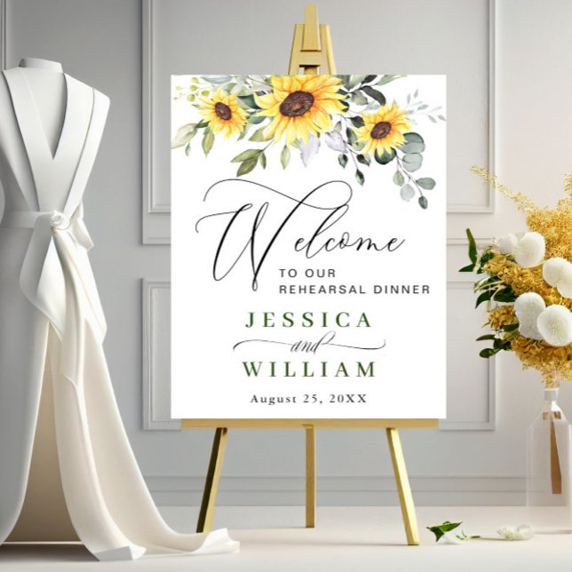Elegant Solblommor Eucalyptus Rehearsal Middag Poster (Skapare uppladdad)