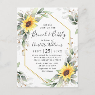 Elegant Solblommor Golden Greenery Brunch & Bubly Vykort