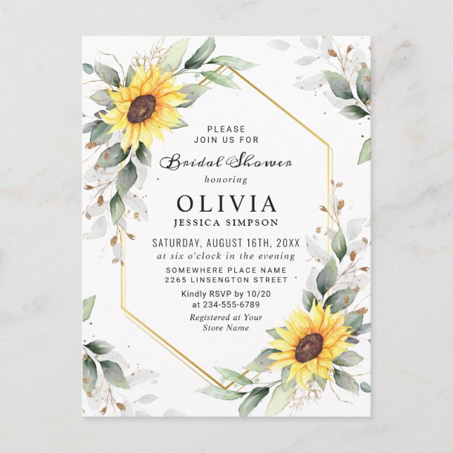 Elegant Solblommor Golden Greenery Möhippa Vykort (Framsida)