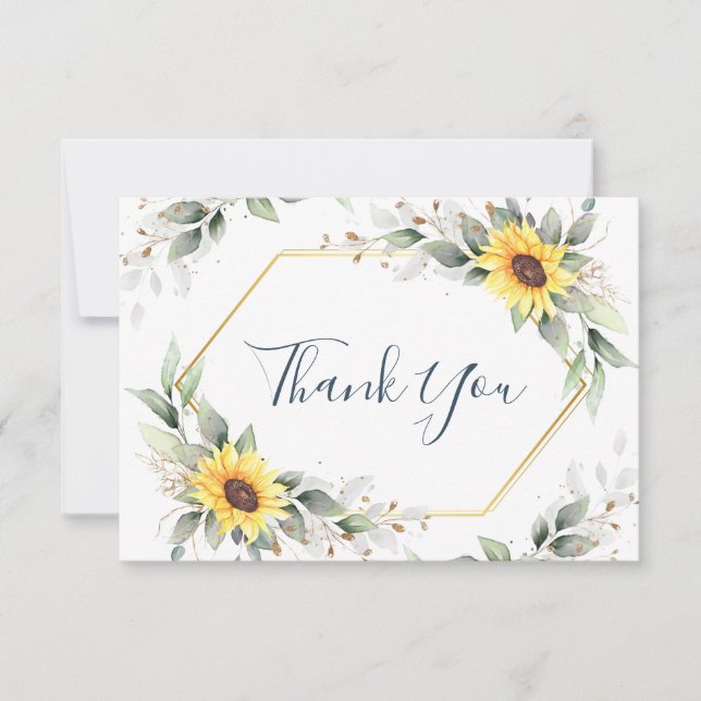 Elegant Solblommor Greenery Blommigt Tack Kort (Framsida)