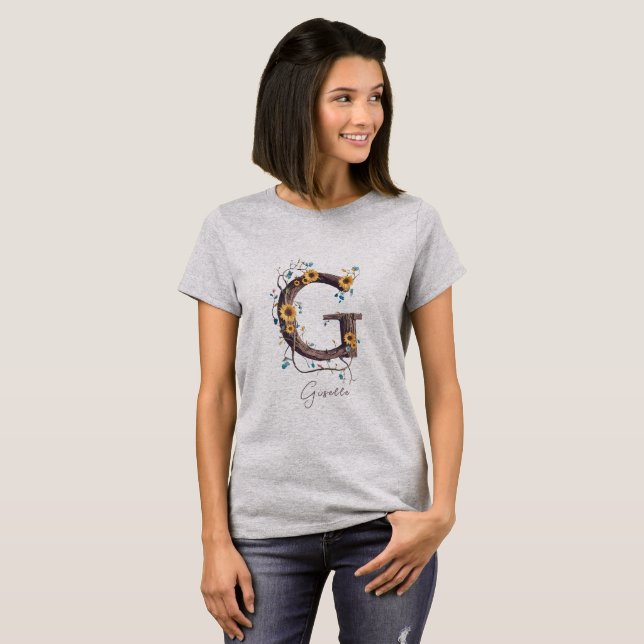 Elegant Solblommor Monogram G: Vines & Soft Pastel T Shirt (Hel framsida)