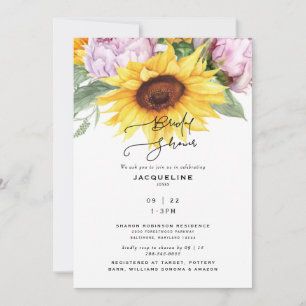 Elegant Solblommor & Peonies White Möhippa Inbjudningar