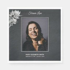 Elegant Solblommor Svart fotobegravningsminne Pappersservett
