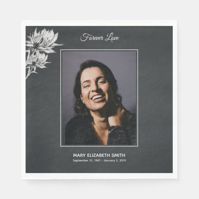 Elegant Solblommor Svart fotobegravningsminne Pappersservett (Framsidan)
