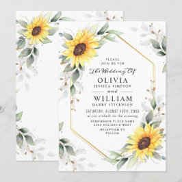 Elegant Solblommor Watercolor Greenery Bröllop Inbjudningar