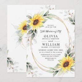 Elegant Solblommor Watercolor Greenery Bröllop Inbjudningar