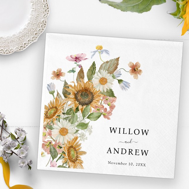 Elegant solfjäderpappersservett pappersservett (Elegant Sunflower Wildflowers Decor Paper Napkin by Painted Paperie
)