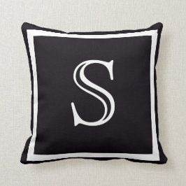 Elegant Solid Black and White Monogramme Kudde