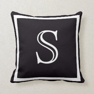 Elegant Solid Black and White Monogramme Kudde