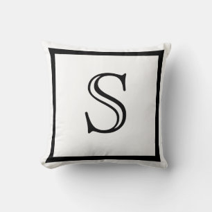 Elegant Solid Black and White Monogrammed Throw Pi Kudde