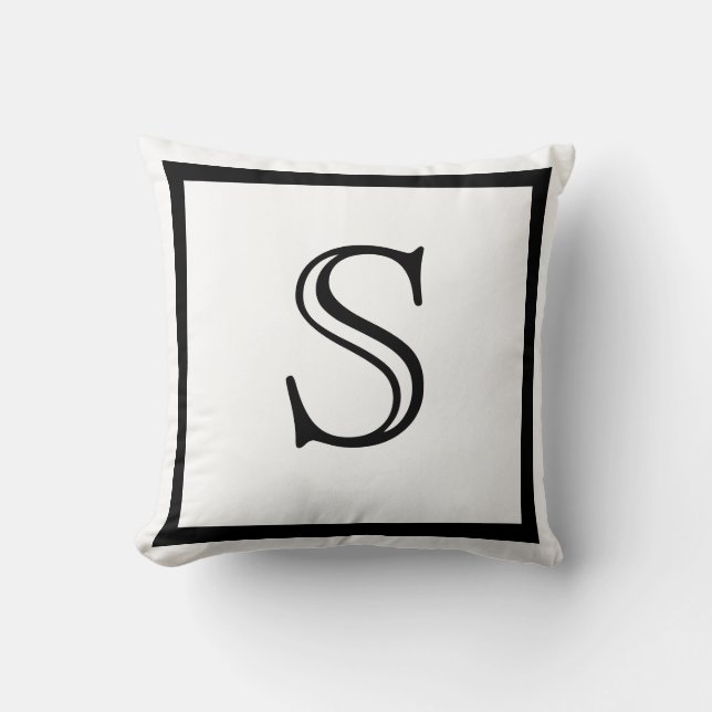 Elegant Solid Black and White Monogrammed Throw Pi Kudde (Framsida)