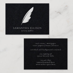 Elegant Solid Black Feather Quill Notary Attorney Visitkort