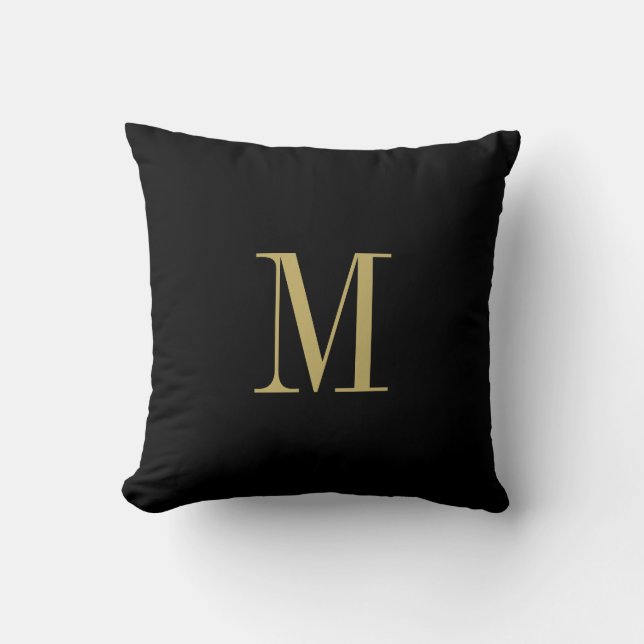 Elegant Solid Black med Guld Monogram Kudde (Framsida)