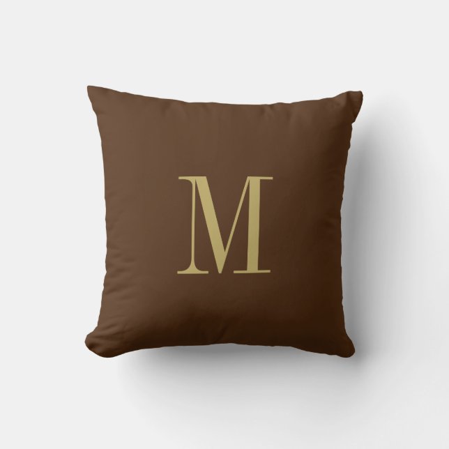 Elegant Solid Brown med Guld Monogram Kudde (Framsida)