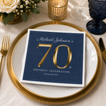 Elegant Solid Guld Text Marinblå 70-årsdag