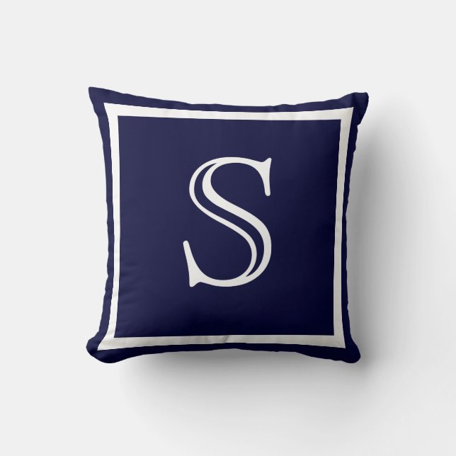 Elegant Solid Navy Blue White Monogrammed monogram Kudde (Framsida)