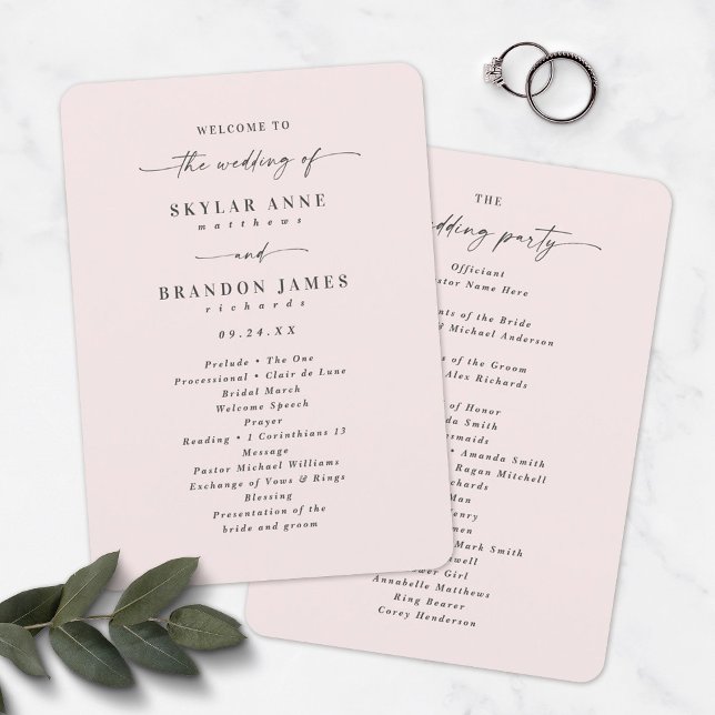 Elegant Solid Porcelain Rosa Bröllop Ceremony Program (Skapare uppladdad)