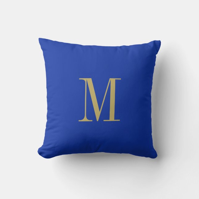 Elegant Solid Royal Blue med Guld Monogram Kudde (Framsida)