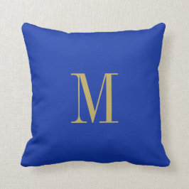 Elegant Solid Royal Blue med Guld Monogram Kudde