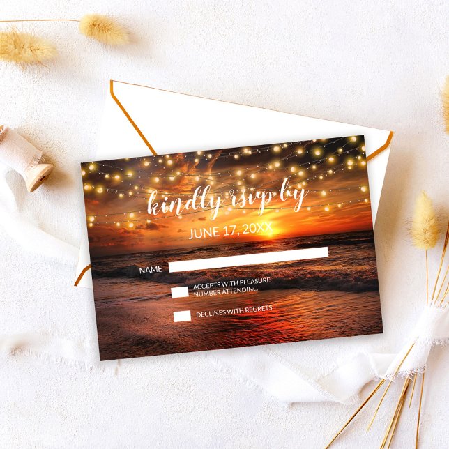 Elegant solnedgång sommar strand bröllop RSVP-kort Inbjudningar (Skapare uppladdad)