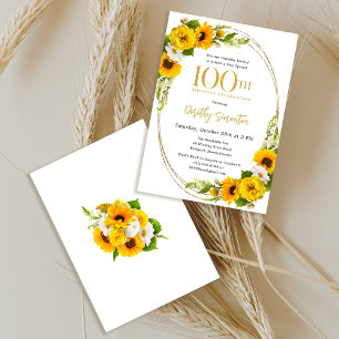 Elegant Solros 100:e Födelsedagsfesten Inbjudningar