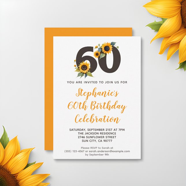 Elegant solros 60-års födelsedagsinbjudan inbjudningar (🌻 Elegant Milestone Celebration: Sunflower 60th Birthday Invite! 🌼)