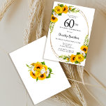 Elegant Solros 60:e Födelsedagsfesten Inbjudningar<br><div class="desc">Söt gult solros blommigt 60 födelsedag inbjudan. Gult och vita daisy med solblommor. Guld ram ge är en elegant vibe. Mycket enkelt att anpassa. Den där baksidan är vit med en solrosbukett. Det här är en perfekt för en sommardag.</div>